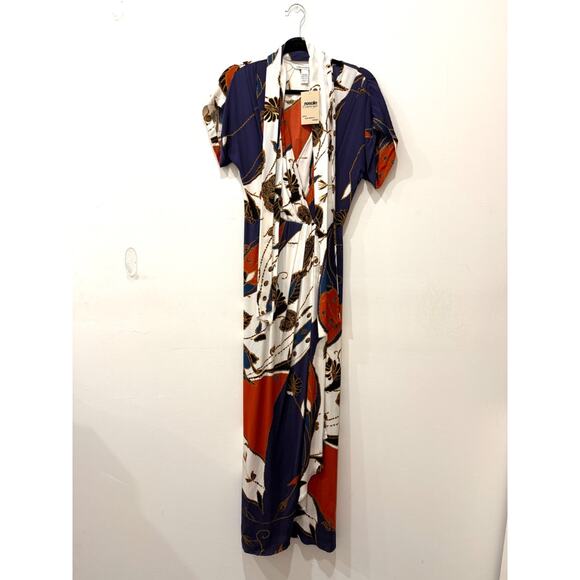 Diane von Furstenberg Patterned Belted Faux Wrap Maxi Dress Multi Women's Size 0 - Picture 1 of 3